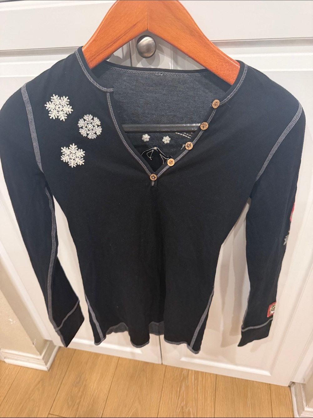 Alp N Rock Black Long Sleeve Henley with Snowflake Embellishments